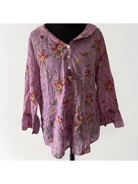 Little‎ Journeys Chicago Floral Shirt Women’s L Peasant Blouse Bohemian Feminine